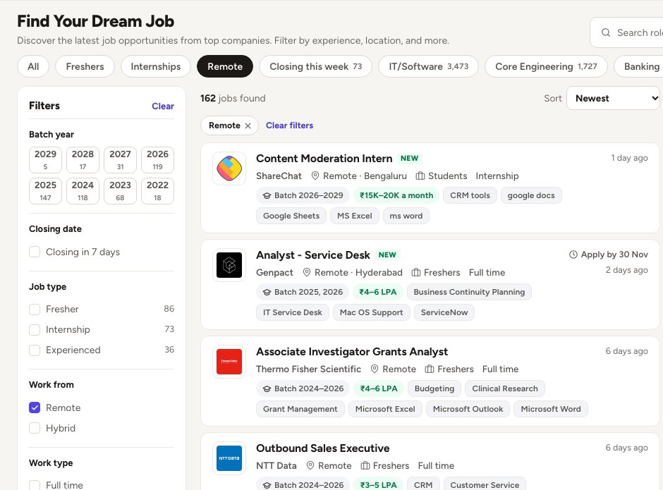 Remote jobs, with counts beside every filter